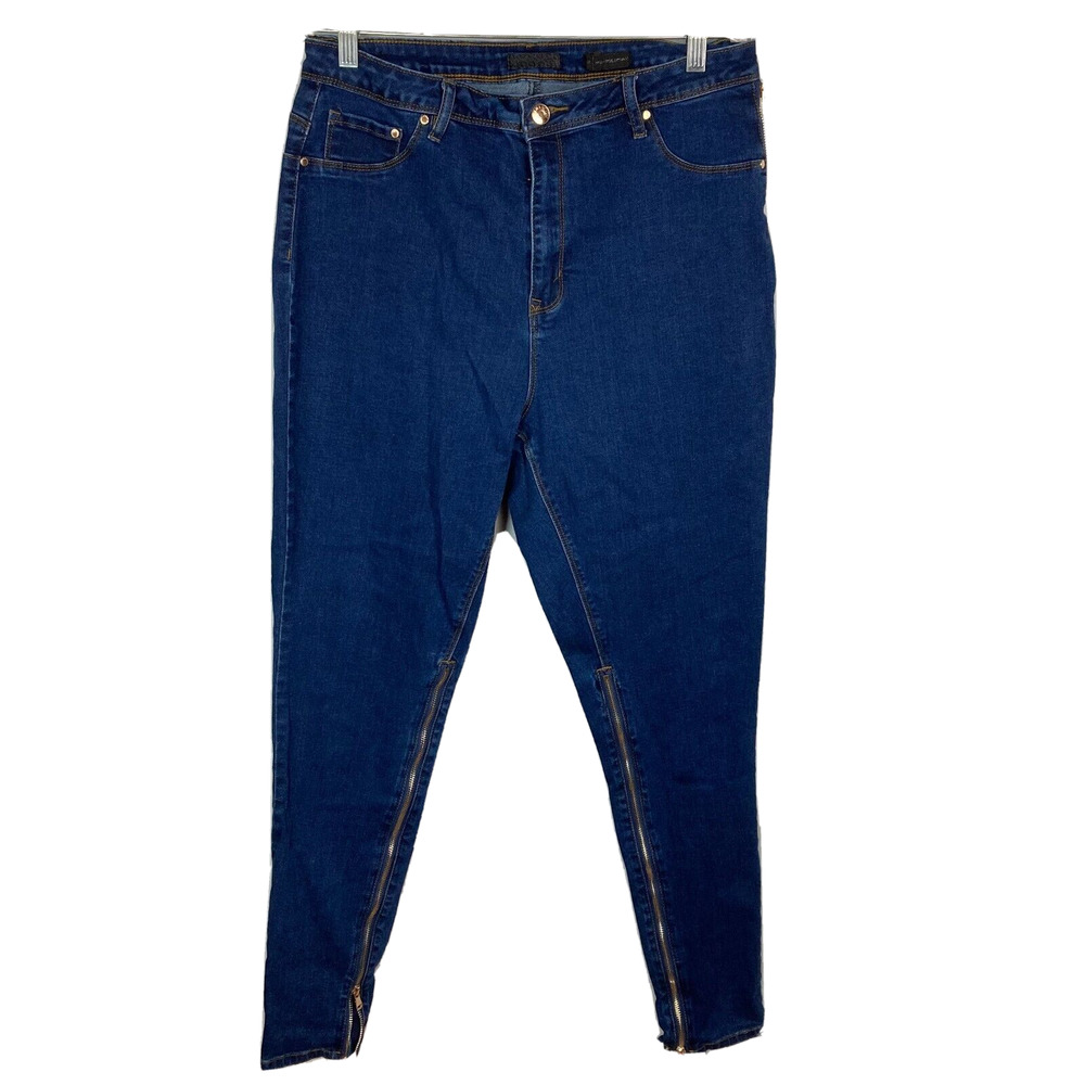 Prana Jeans Womens Sz 18 Blue Denim High Rise Skinny‎ Ankle Zip Legs Stretch